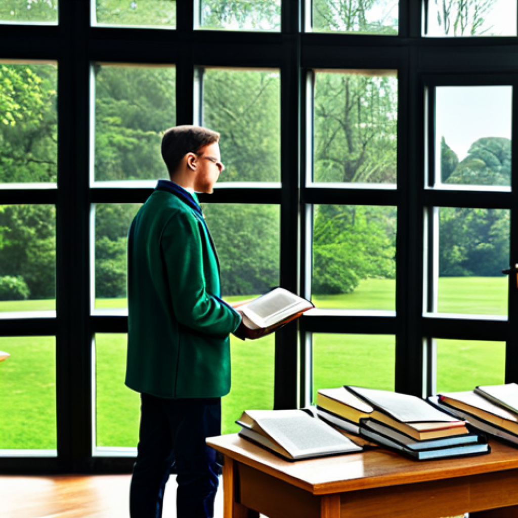 기술 발전 관련 도서 추천 및 독서 여행 - **Image Prompt 1: AI History & Learning**
A student in a library, surrounded by books on artificial...