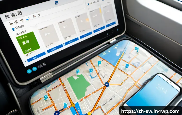 기술 기업 본사를 방문하는 여행 루트 - Photorealistic travel planning scene for a technology company headquarters visit route, overhead vie...